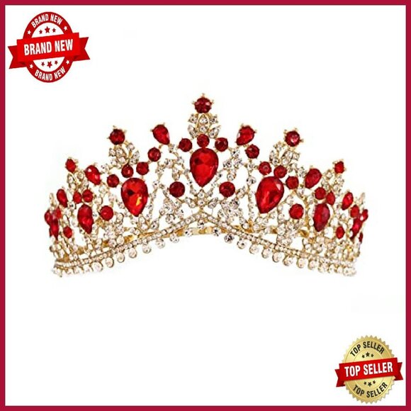 Gold Baroque Queen Crown Tiara with Comb for Weddings & Parties